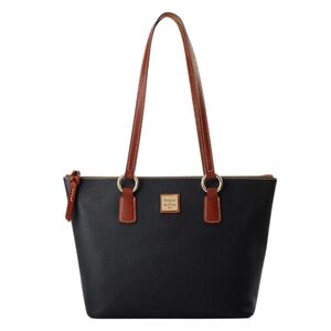 Dooney & Bourke Black and Brown pebble grain Wren zip tote.